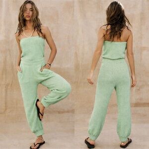 Free People FP Beach Claire One-Piece Mint Green Strapless Jumpsuit, Size Small